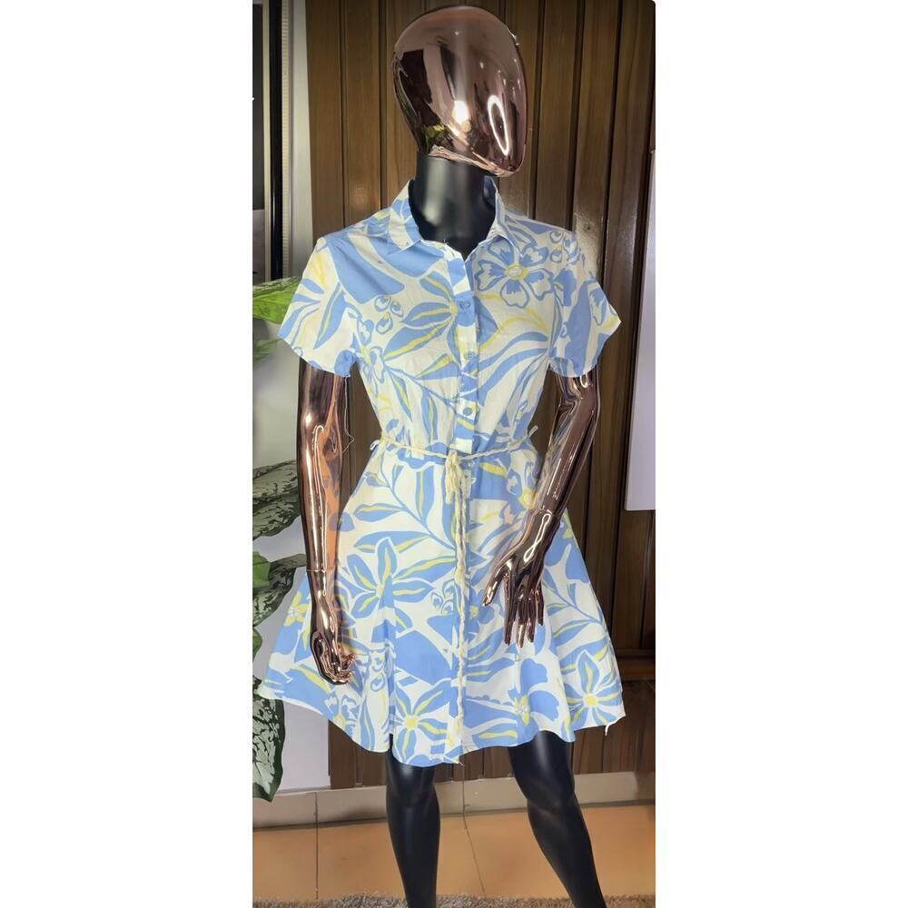 Primark Floral Button-Front Fit & Flare Dress Women’s 10 Blue White Yellow